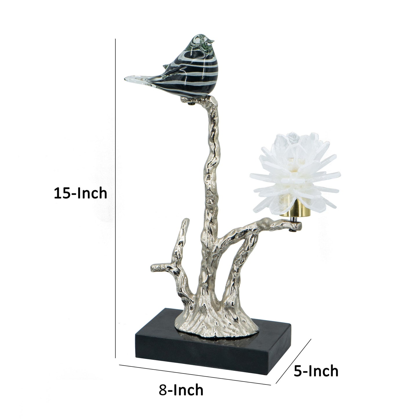 Sue 15 Inch Accent Decor Figurine Bird On A Branch Flower Black Silver