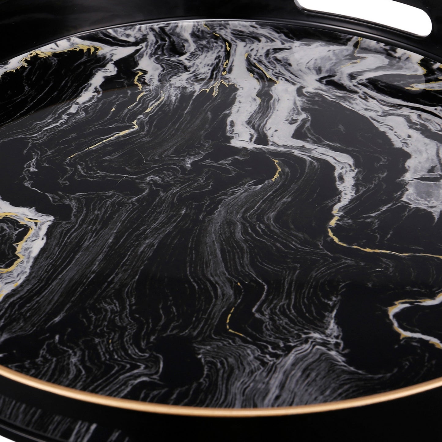 Round Accent Trays Tabletop Decor Marbling Black White Gold Set Of 2