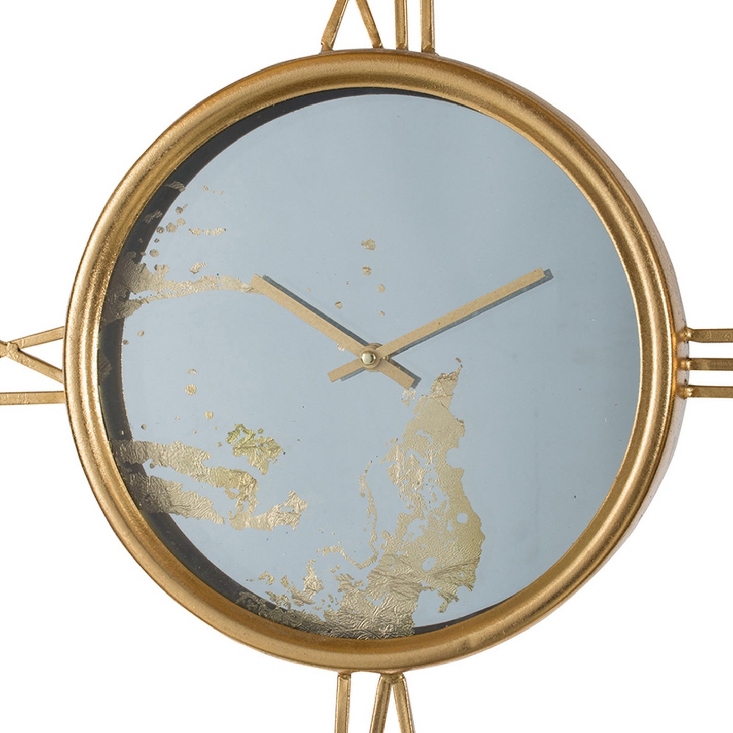 Jael 68 Inch Shelf With Clock 4 Mirrored Tray Shelves Iron Frame Gold