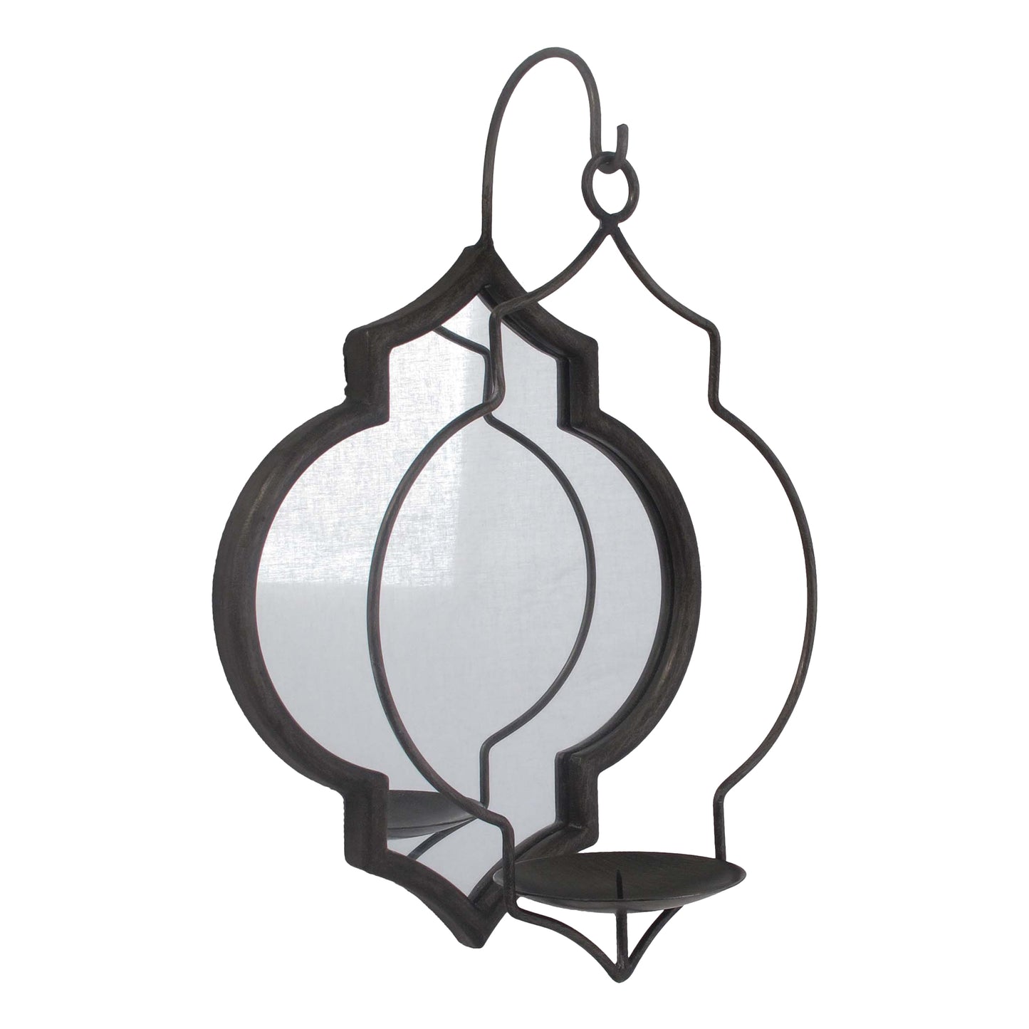 16 Inch Wall Sconce Candle Holder Mirrored Metal Wood Frame Matte Black