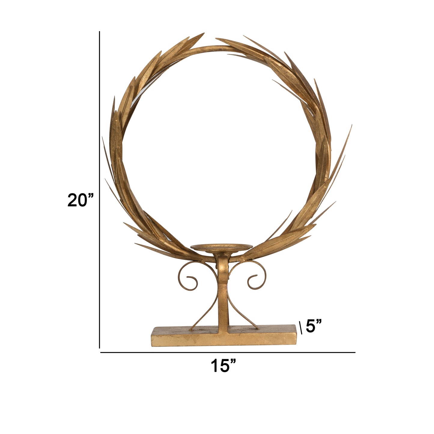 20 Inch Luxury Accent Candle Holder Laurel Wreath Metal Frame Gold Finish