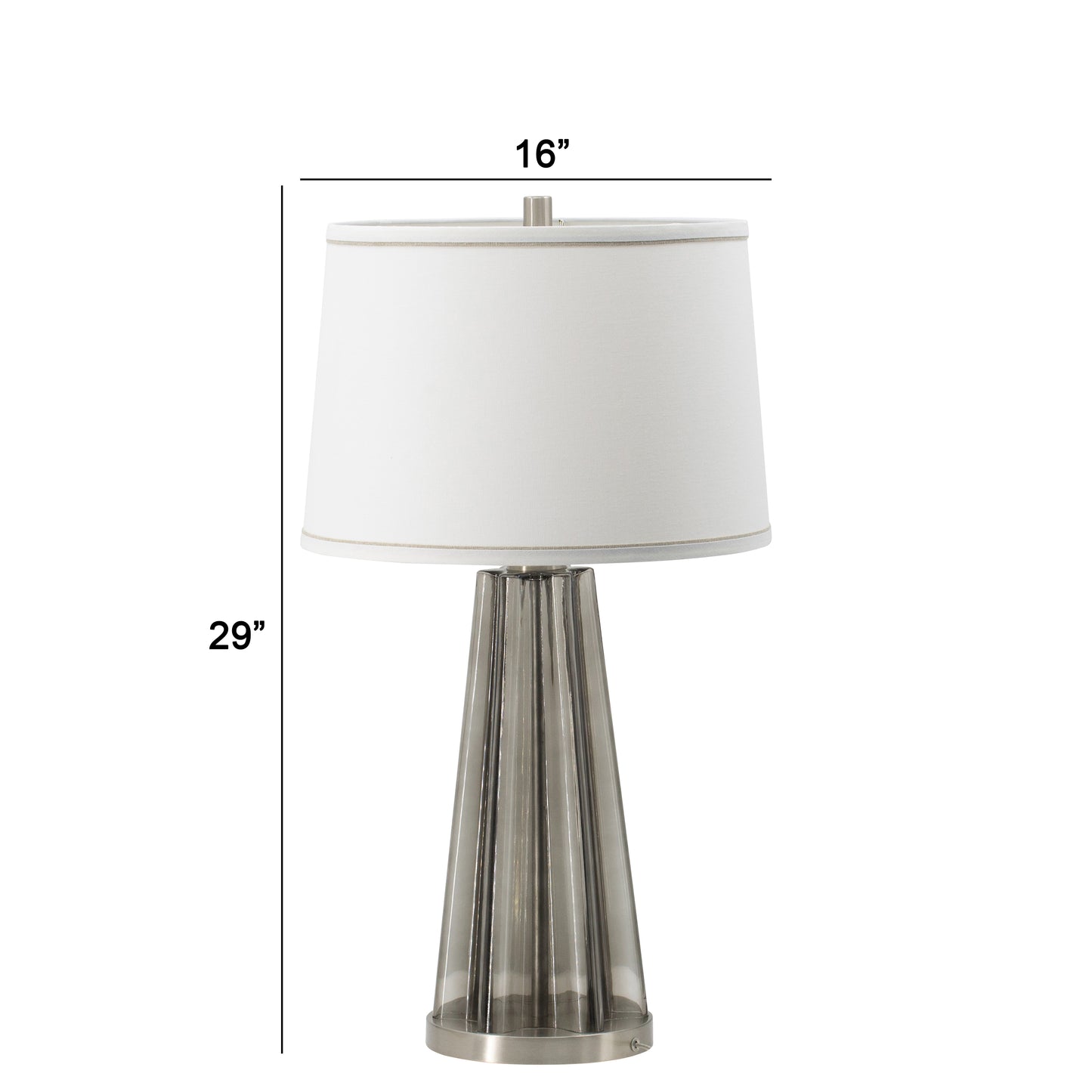 30 Inch Accent Table Lamp Fabric Shade Metal Glass Frame White Gray