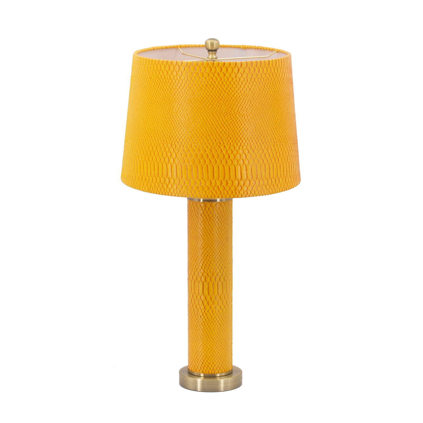 27 Inch Modern Table Lamp Vegan Faux Leather Iron Bright Orange Yellow