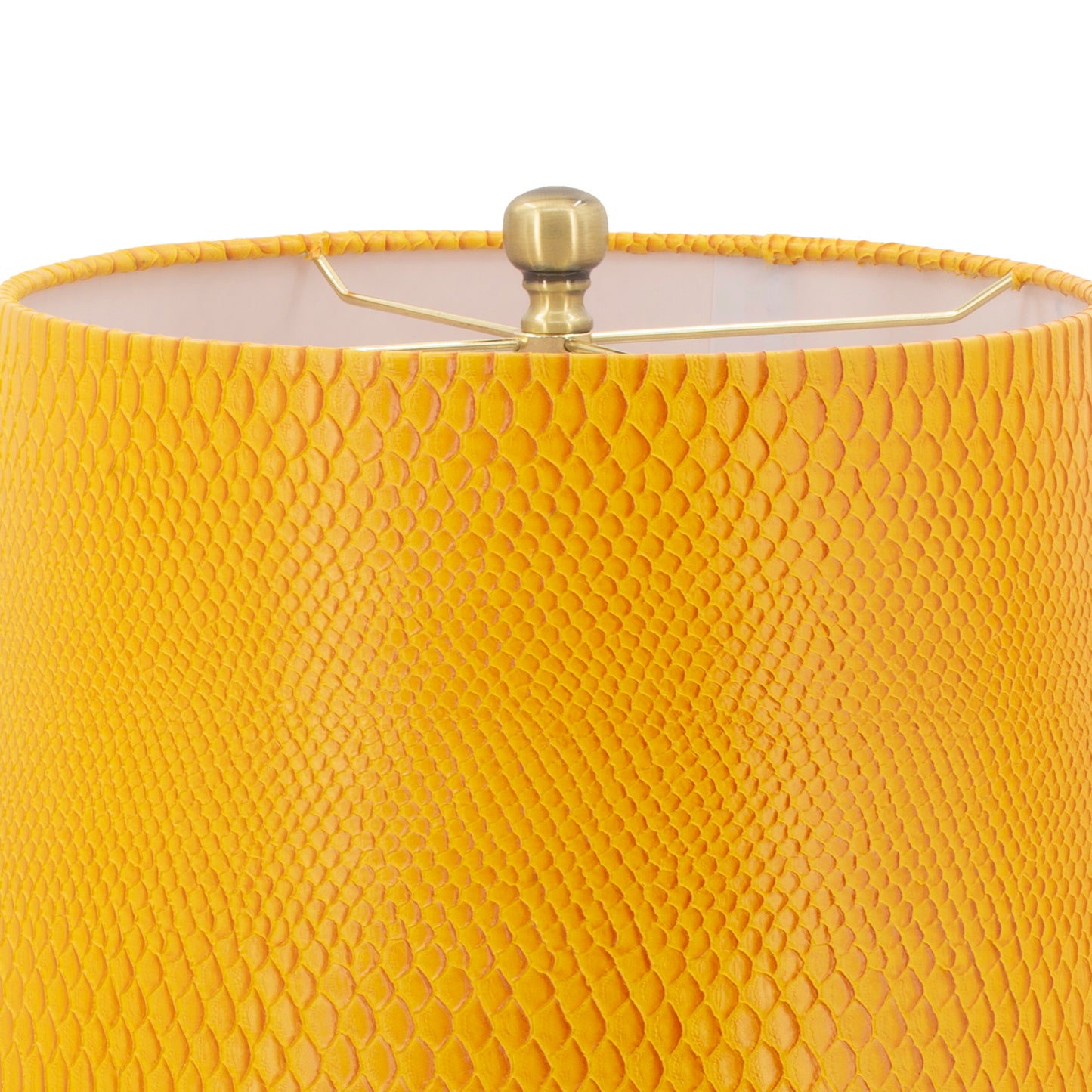 27 Inch Modern Table Lamp Vegan Faux Leather Iron Bright Orange Yellow