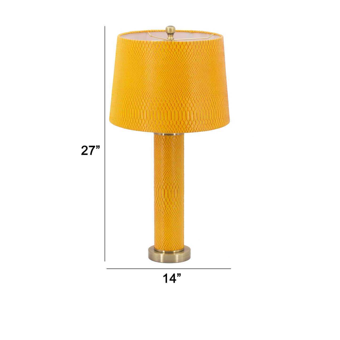 27 Inch Modern Table Lamp Vegan Faux Leather Iron Bright Orange Yellow