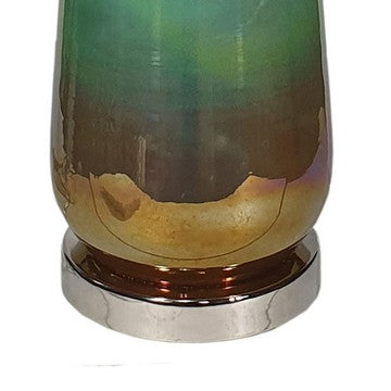 30 Inch Accent Table Lamp Linen Drum Shade Glass Frame White and Green