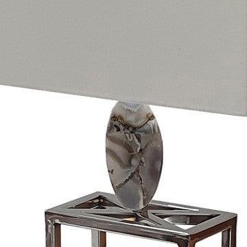27 Inch Table Lamp Agate Accents Off White Rectangular Shade Chrome