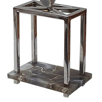 27 Inch Table Lamp Agate Accents Off White Rectangular Shade Chrome