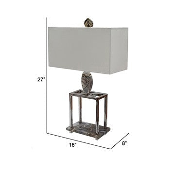 27 Inch Table Lamp Agate Accents Off White Rectangular Shade Chrome