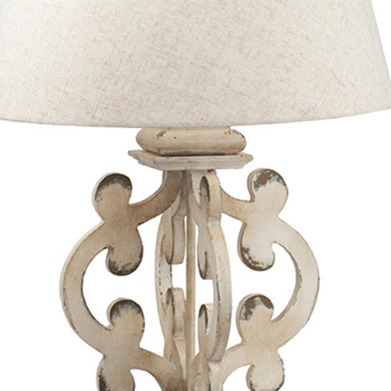 30 Inch Rustic Accent Table Lamp Carved Fir Wood Frame Antique White
