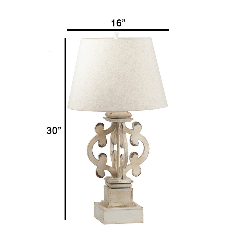 30 Inch Rustic Accent Table Lamp Carved Fir Wood Frame Antique White