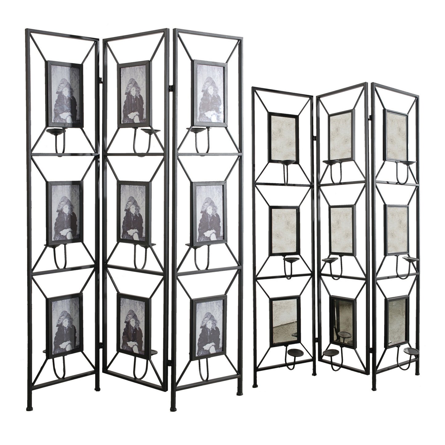 71 Inch Folding Screen Room Divider, Photo Frame Panels, Modern, Black