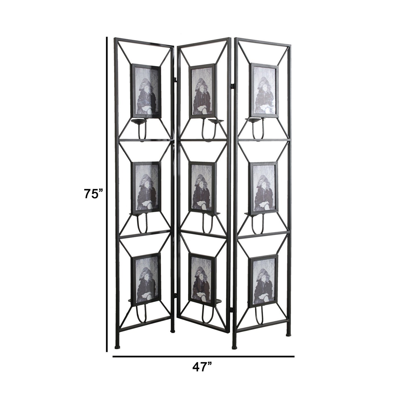 71 Inch Folding Screen Room Divider, Photo Frame Panels, Modern, Black