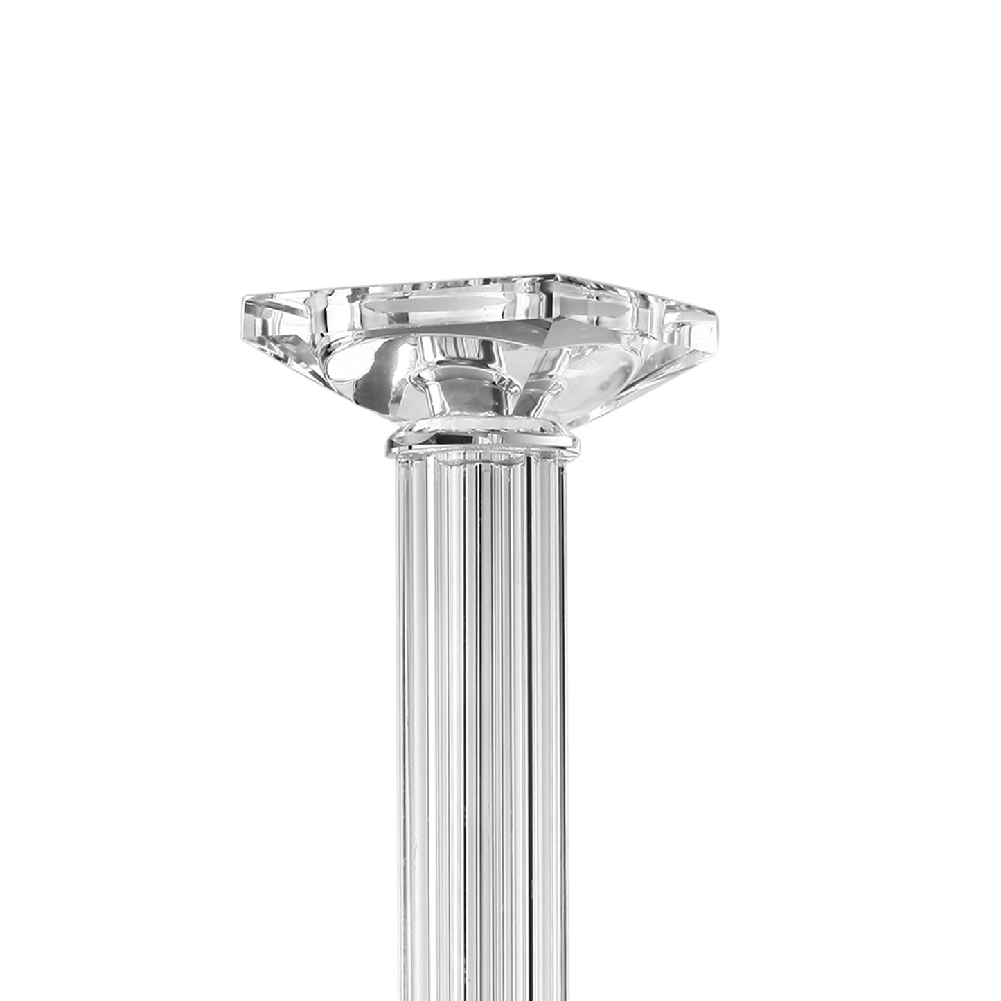 22 Inch Candlestick Holder Clean Lined Square Base Glass Modern Clear
