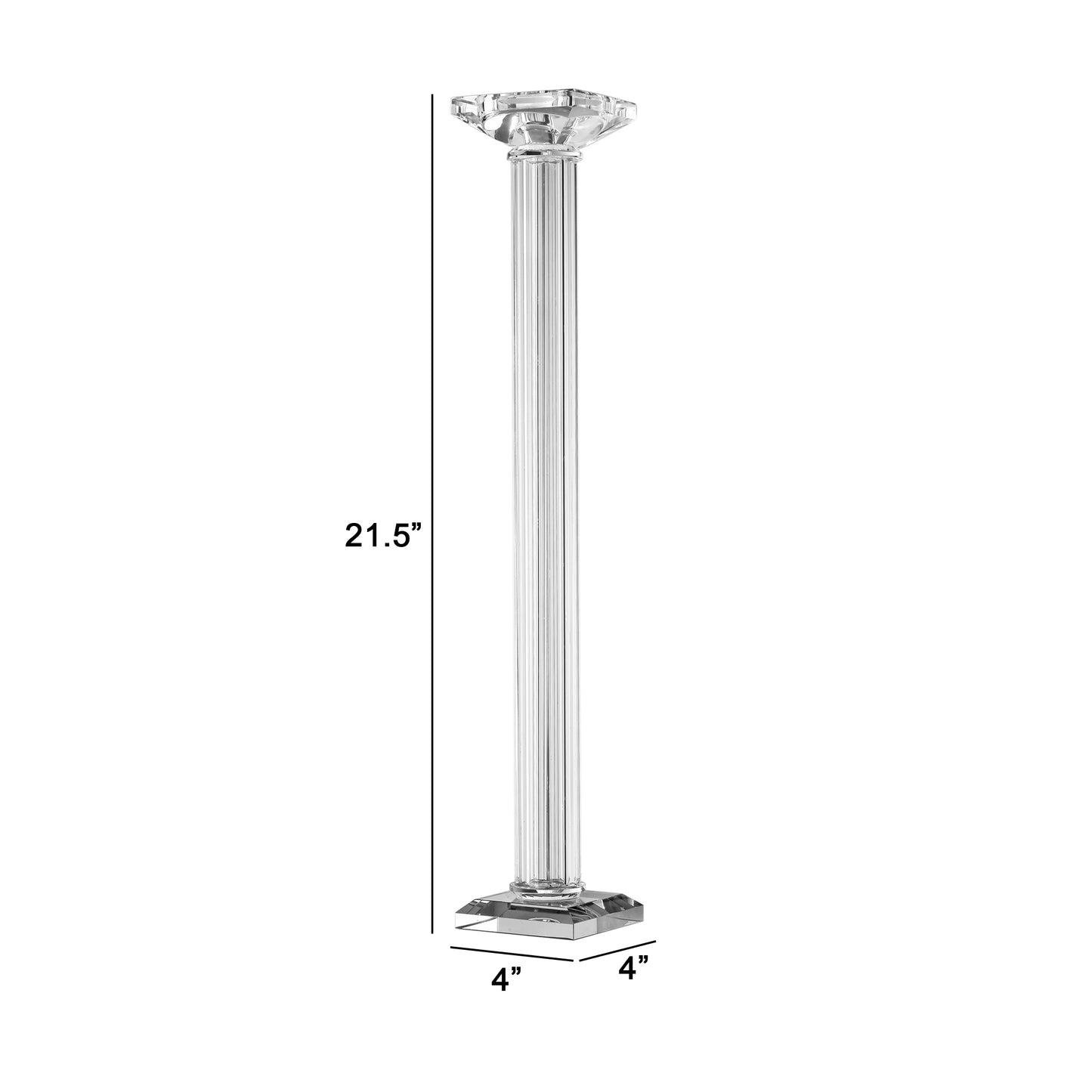 22 Inch Candlestick Holder Clean Lined Square Base Glass Modern Clear