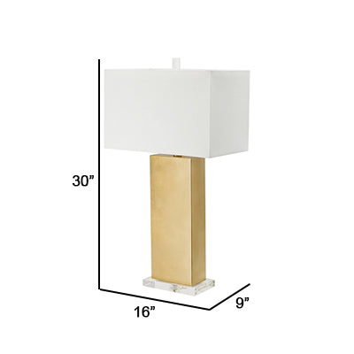 16 Inch Modern Table Lamp White Rectangular Shade Acrylic Base Gold