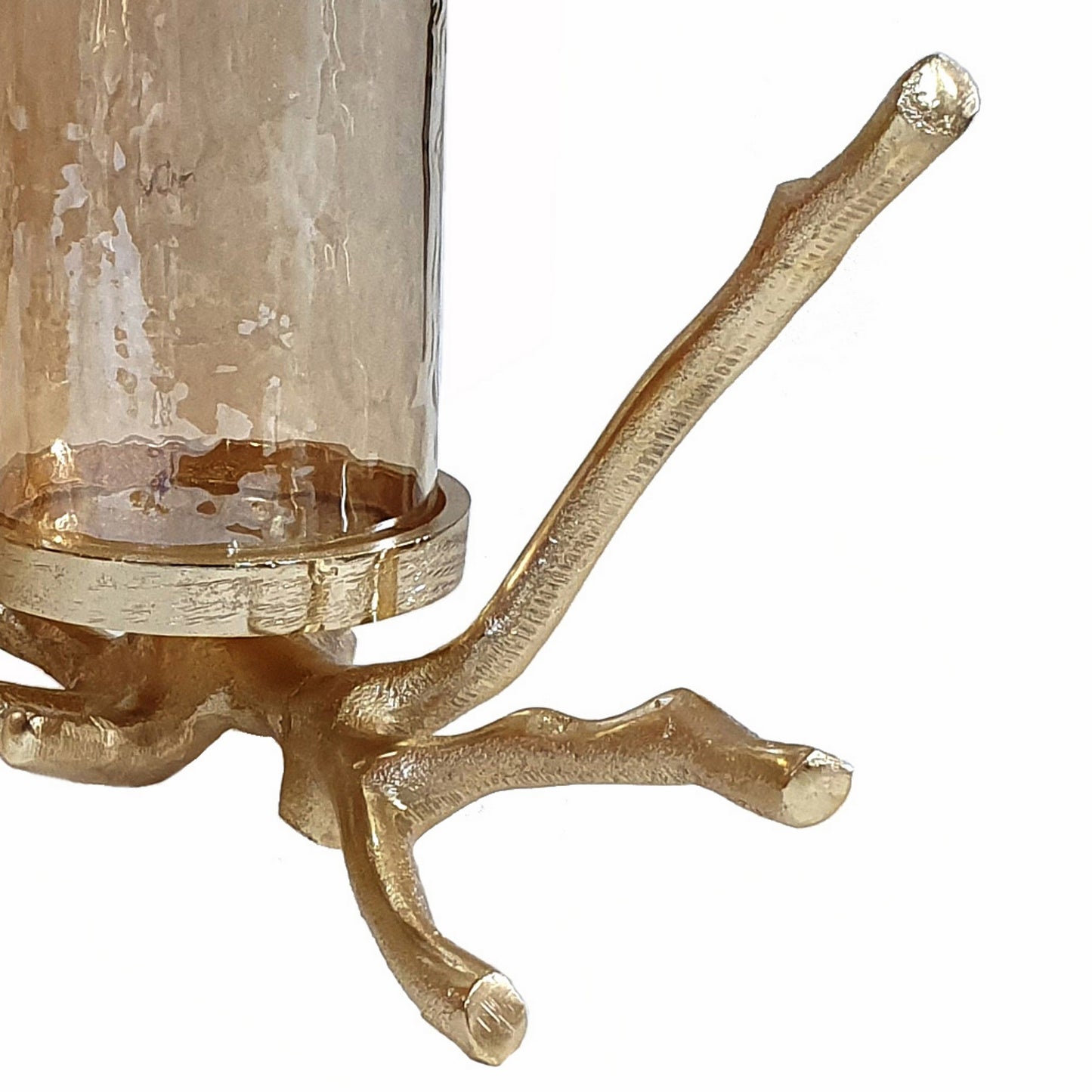 16 Inch 3 Pillar Candle Holder Aluminum Accented Frosted Glass Gold