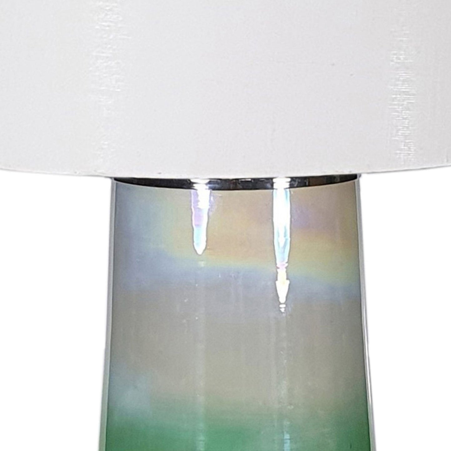 30 Inch Accent Table Lamp Linen Drum Shade Glass Frame White and Green