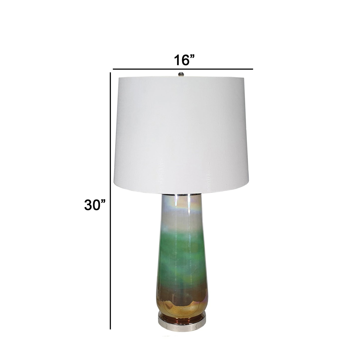 30 Inch Accent Table Lamp Linen Drum Shade Glass Frame White and Green