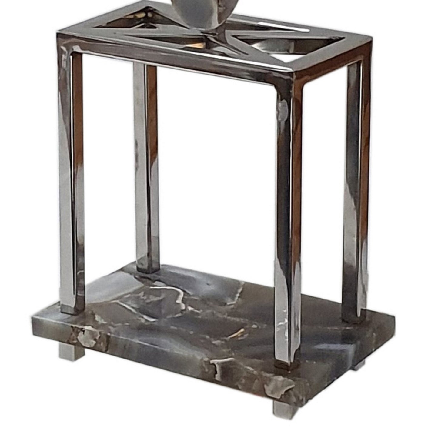 27 Inch Table Lamp Agate Accents Off White Rectangular Shade Chrome