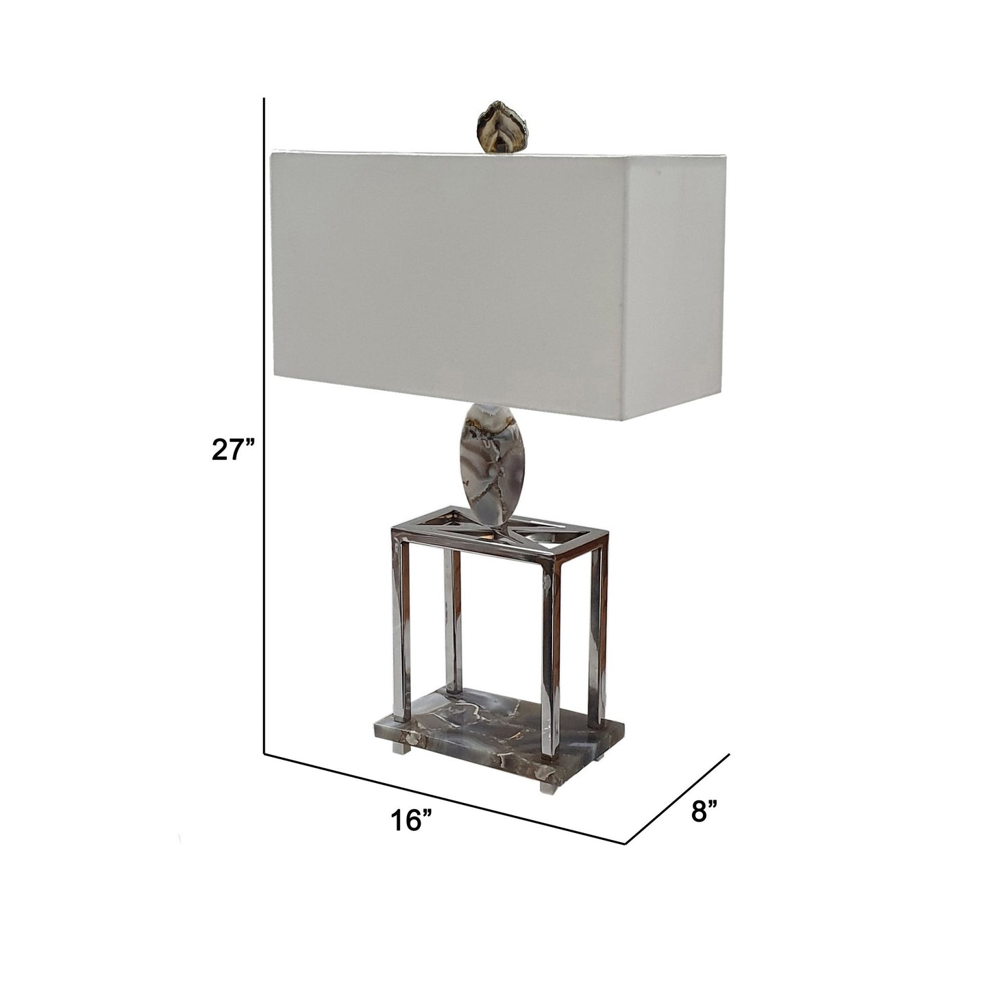 27 Inch Table Lamp Agate Accents Off White Rectangular Shade Chrome