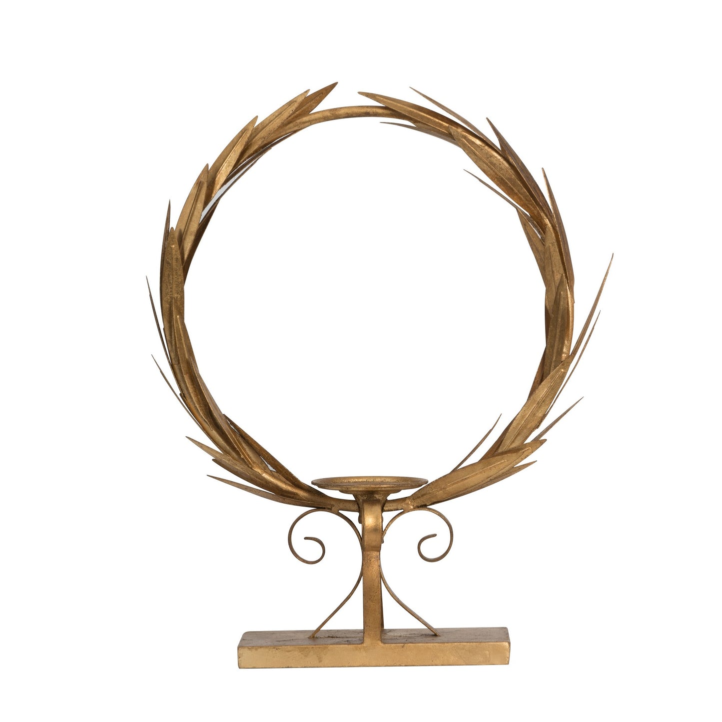 20 Inch Luxury Accent Candle Holder Laurel Wreath Metal Frame Gold Finish