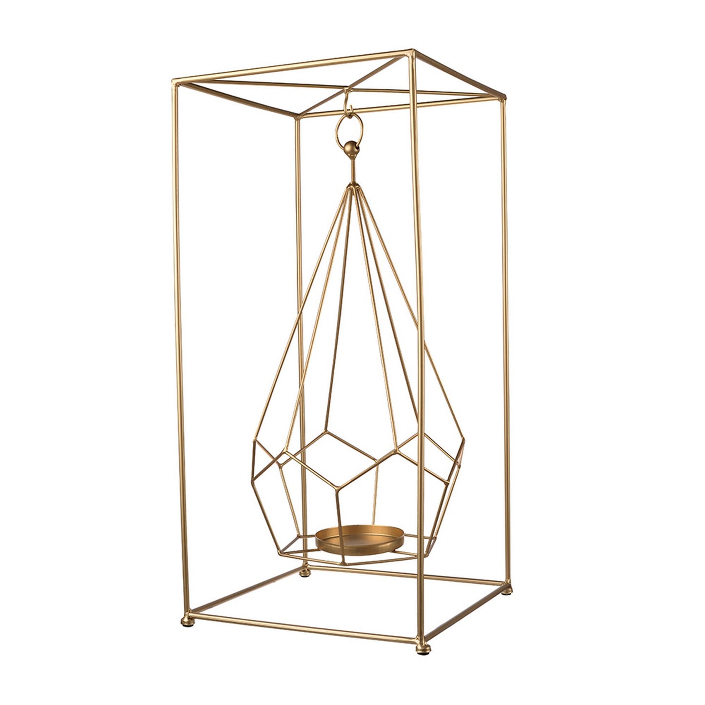 22 Inch Iron Candle Holder Modern Geometric Accent Hanging Design Gold