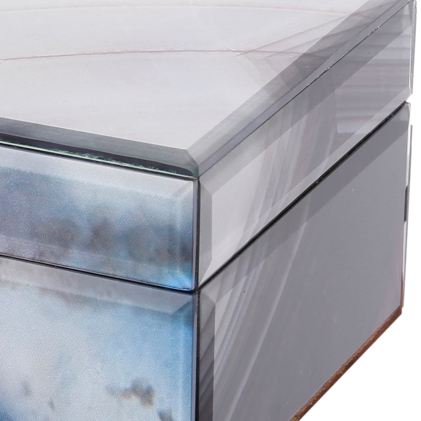 8 6 Inch Modern Jewelry Box Blue Silver Marble Effect Glass and Stone