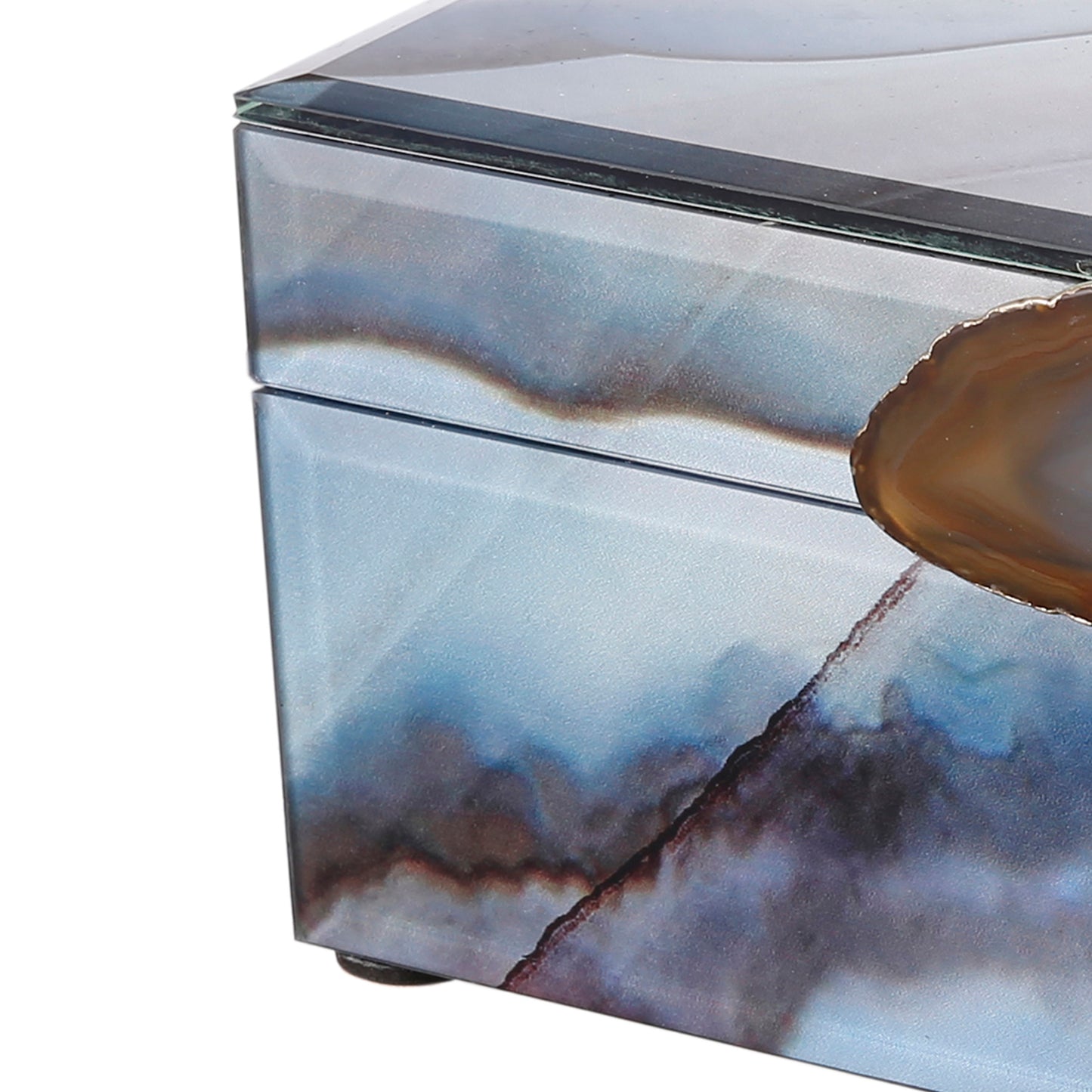 8 6 Inch Modern Jewelry Box Blue Silver Marble Effect Glass and Stone
