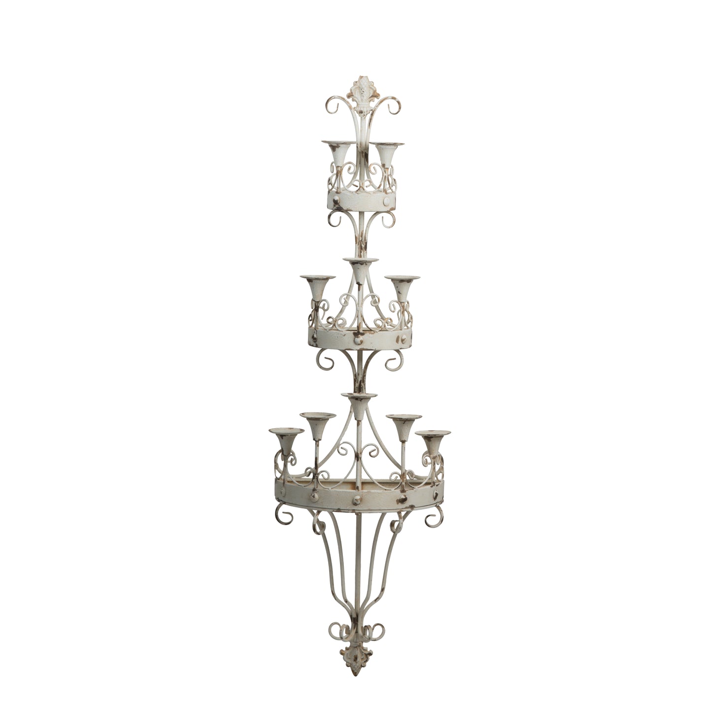16 Inch Wall Mount Candle Holder Ornately Scrolled White Metal Finish