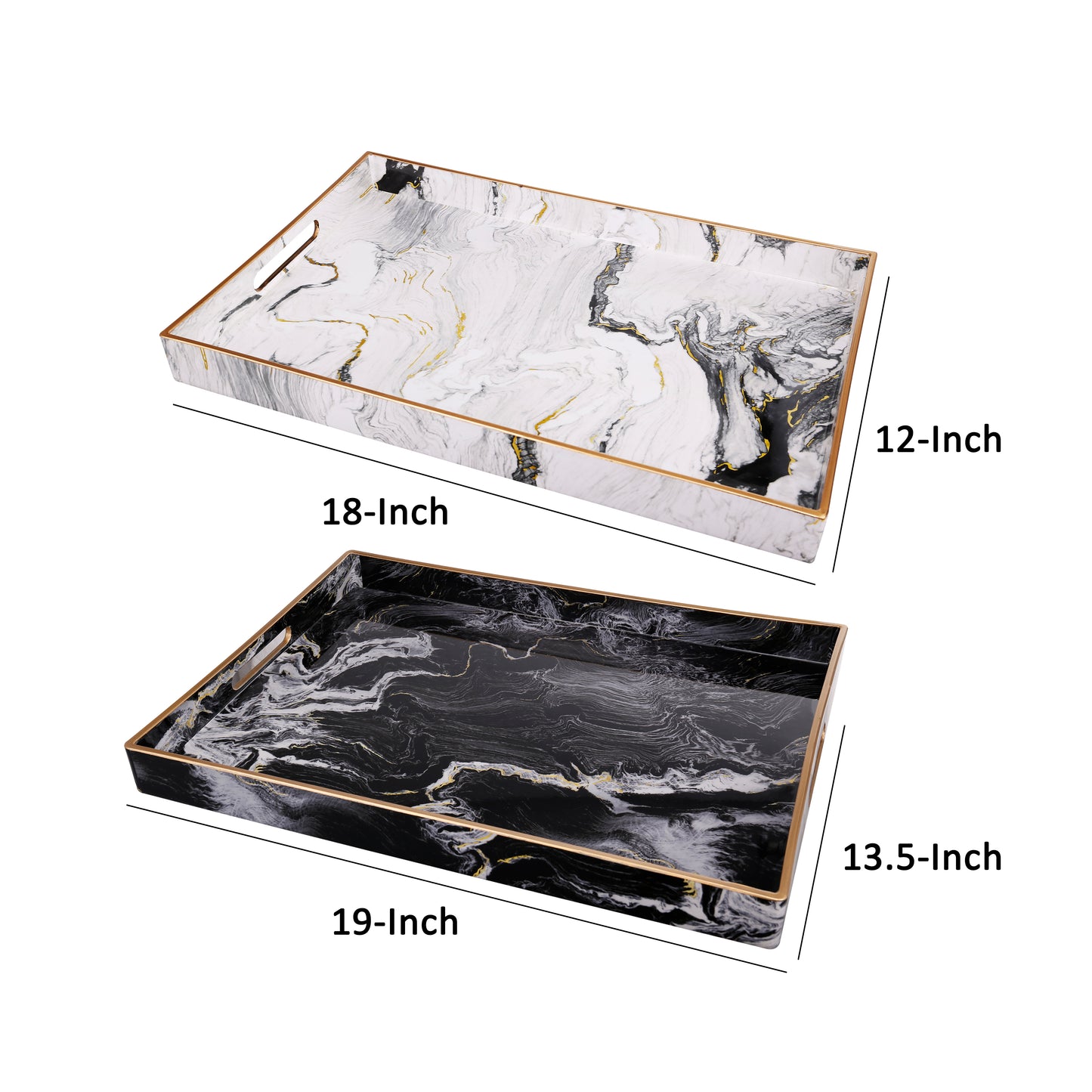 19 18 Inch Modern Decorative Trays With Rims Black And White Set Of 2