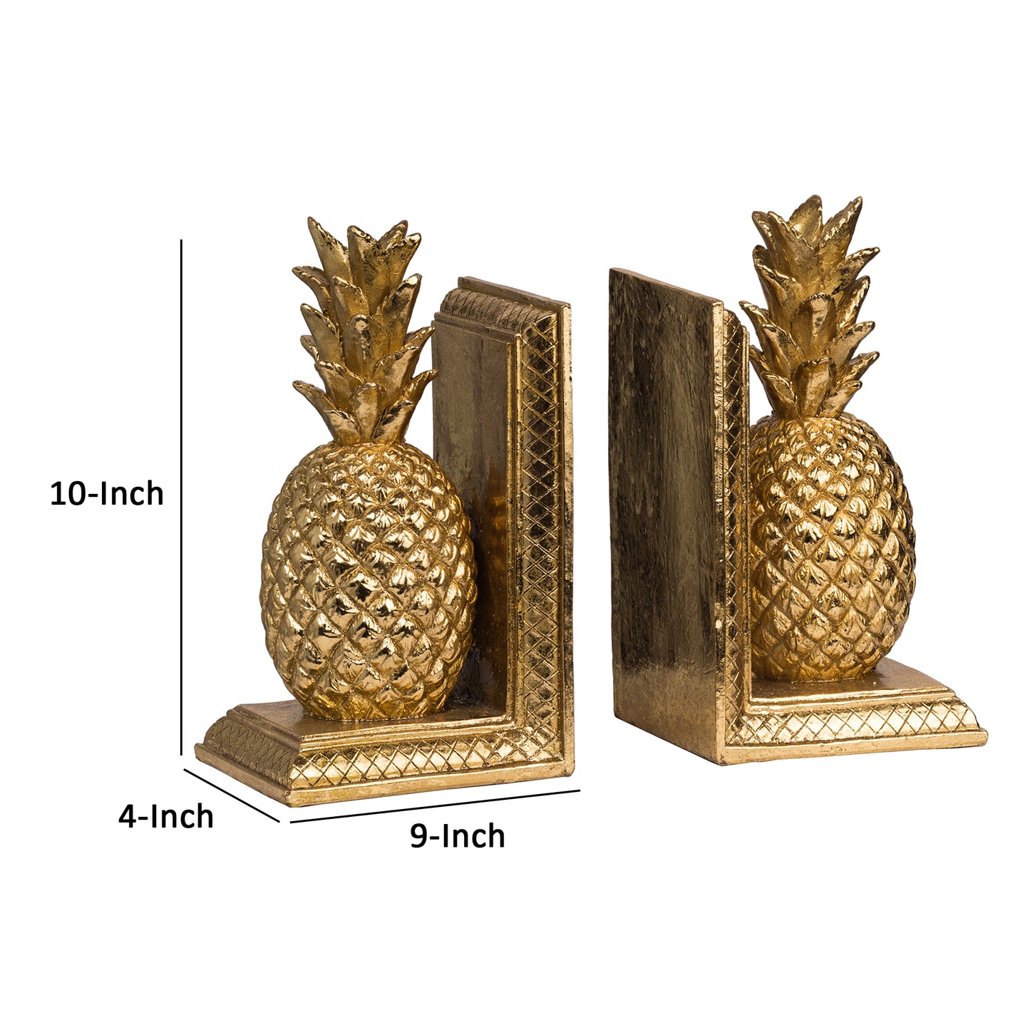10 Inch Modern Bookends Pineapple Decorative Statuette Gold Resin