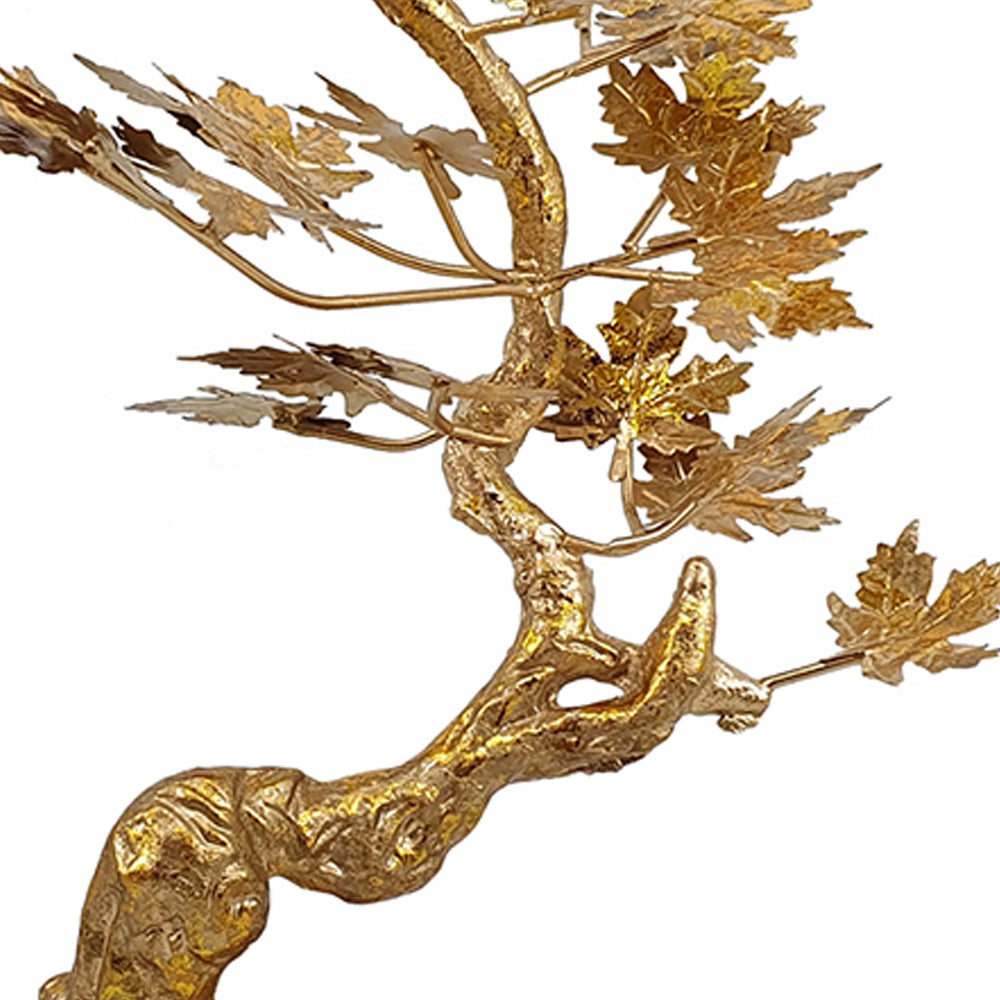 17 Inch Maple Tree Accent Decor With Leaves Metal On A Marble Base Gold