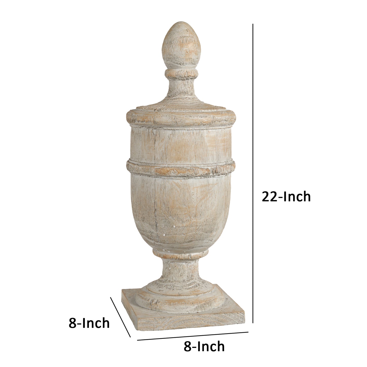 22 Inch Classical Accent Decor Statuette Turned Finial Design Off White