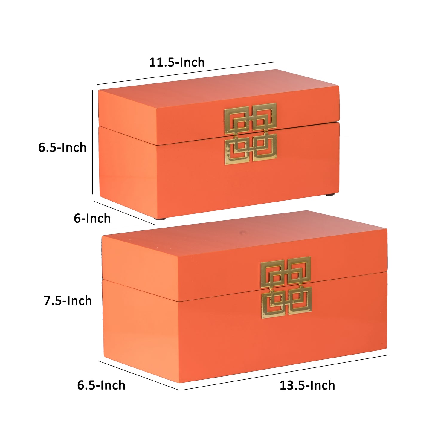 Neo 14 11 Inch Decorative Boxes Geometric Metal Accents Orange Set Of 2