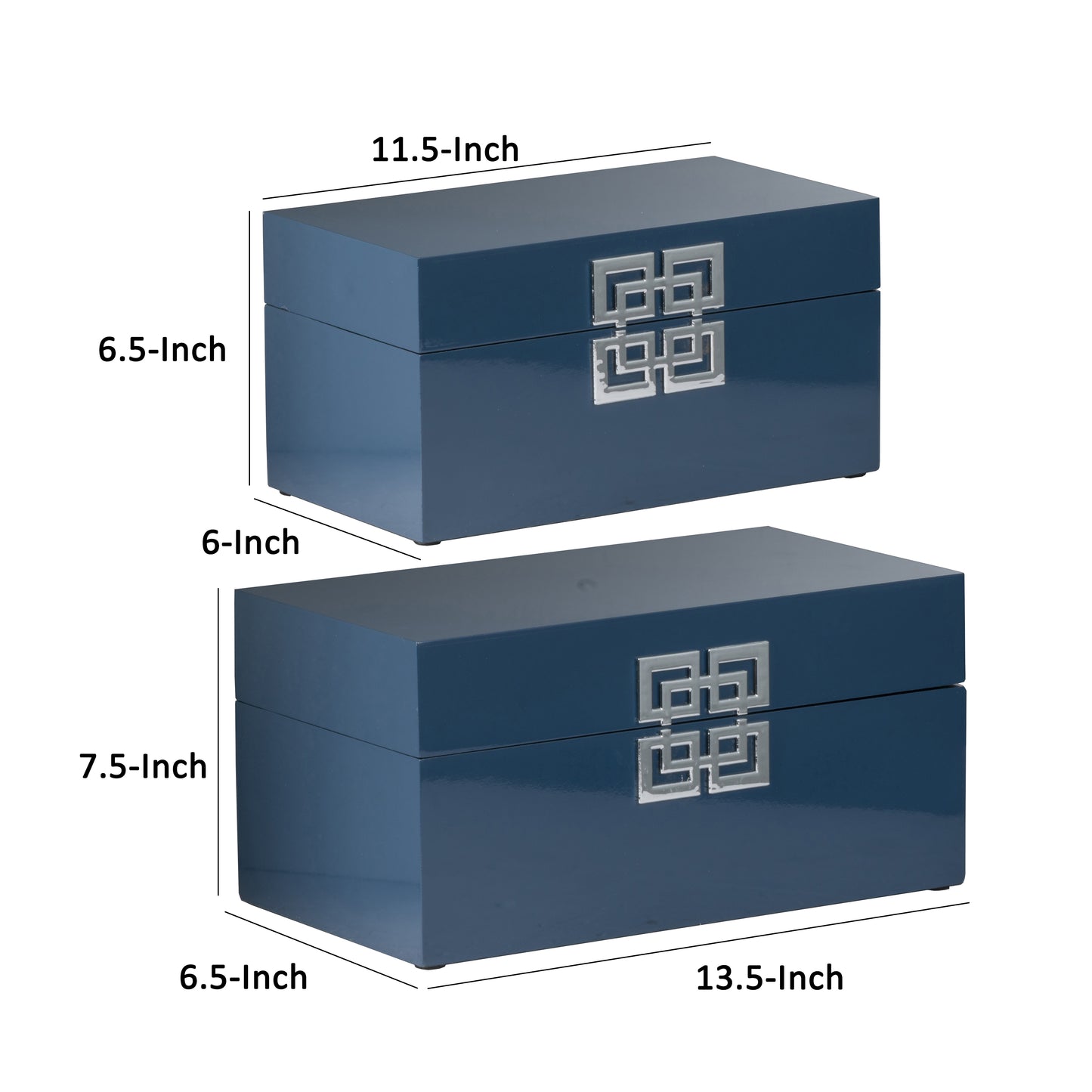 Neo 14 11 Inch Decorative Boxes Geometric Metal Accents Blue Set Of 2