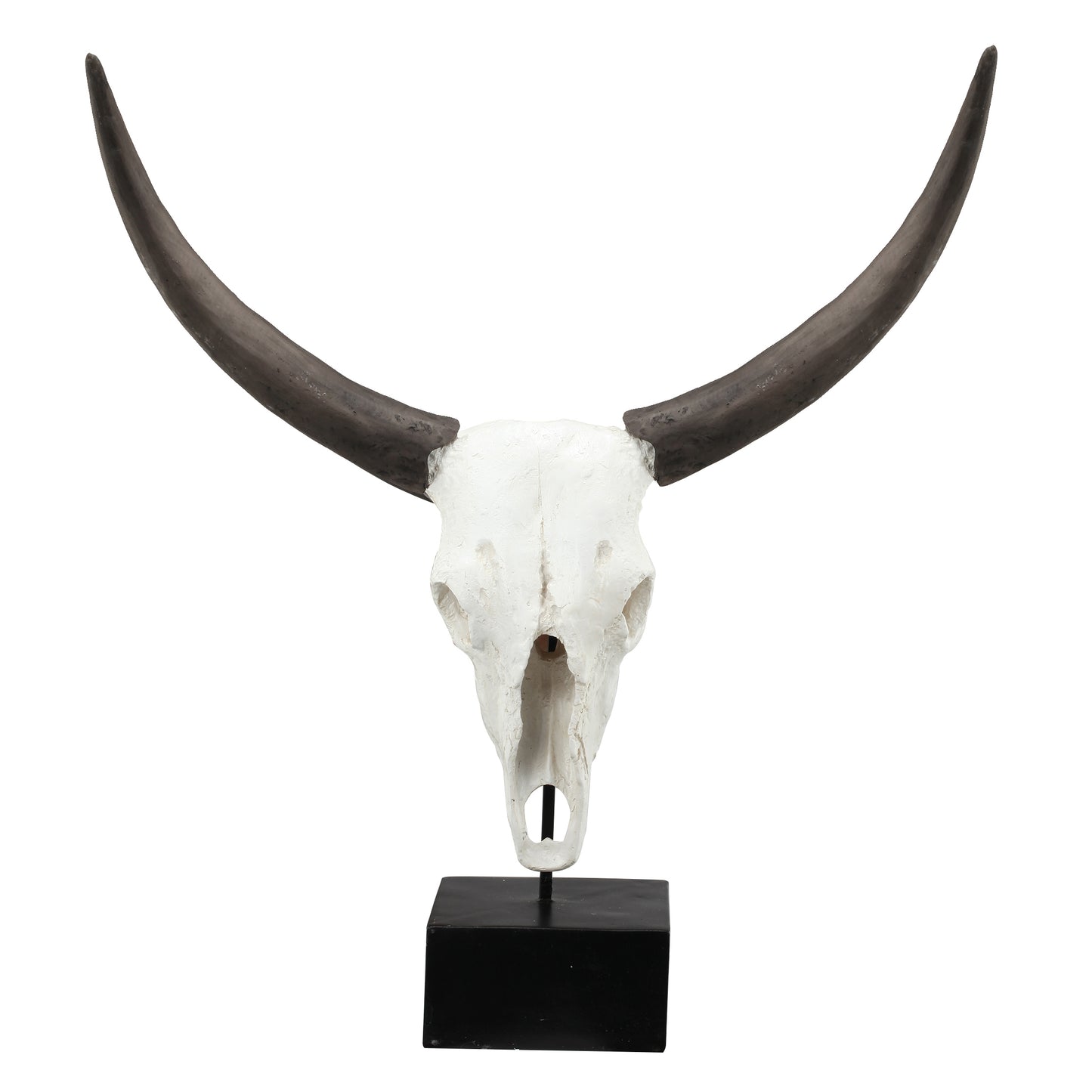 26 Inch Resin Cow Skull Accent Table Decoration Metal Block Base White