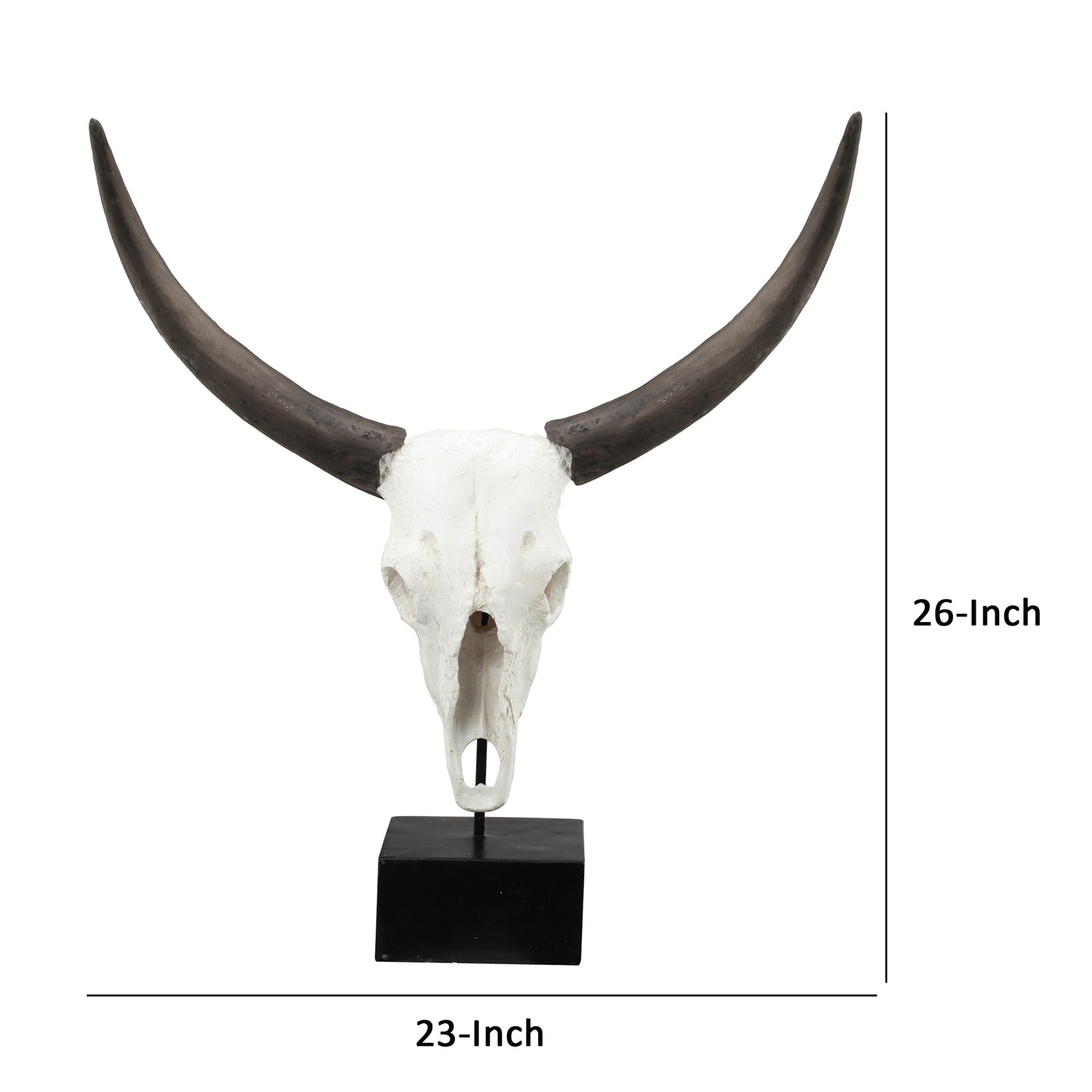 26 Inch Resin Cow Skull Accent Table Decoration Metal Block Base White