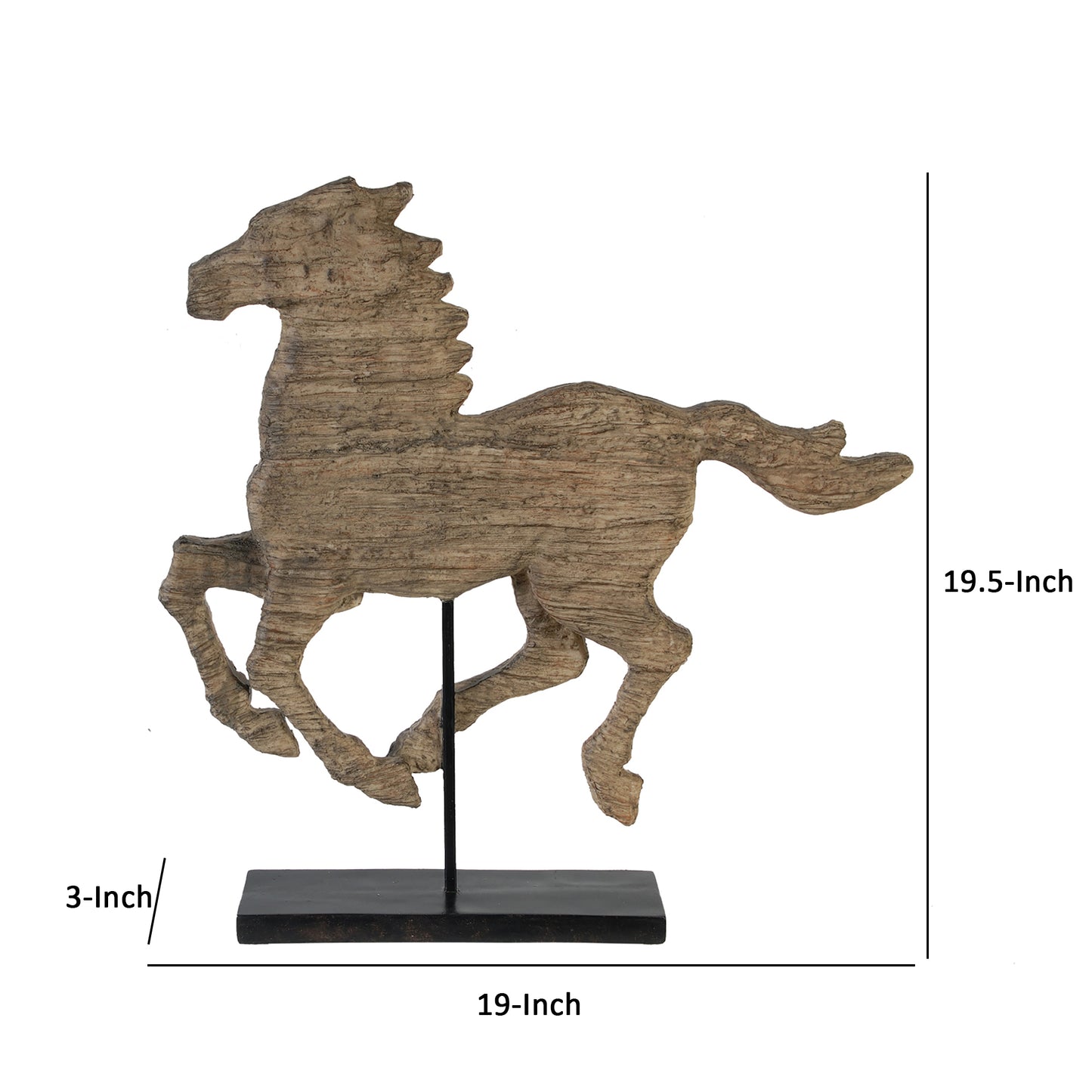 20 Inch Galloping Horse Accent Decor Figurine Distressed Resin Finish