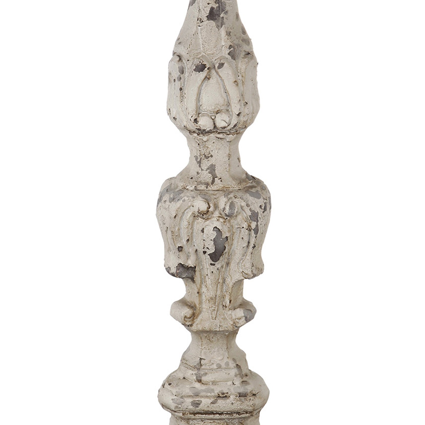 28 Inch Metal Candle Holder Classical Turned Pedestal Distressed White