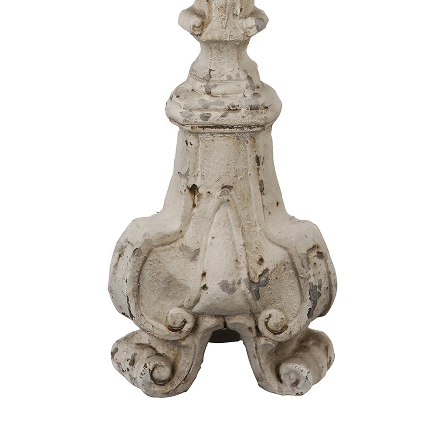 28 Inch Metal Candle Holder Classical Turned Pedestal Distressed White