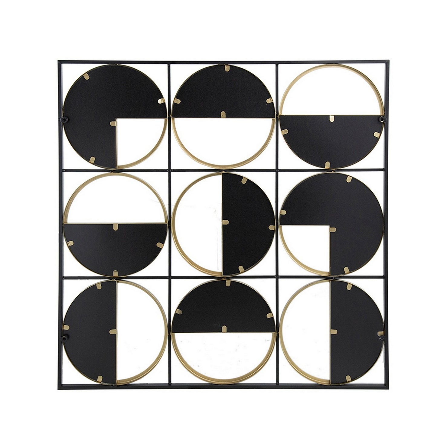 36 Inch Luxury Wall Decor 9 Round Mirrors, Gold Black Metal Frame