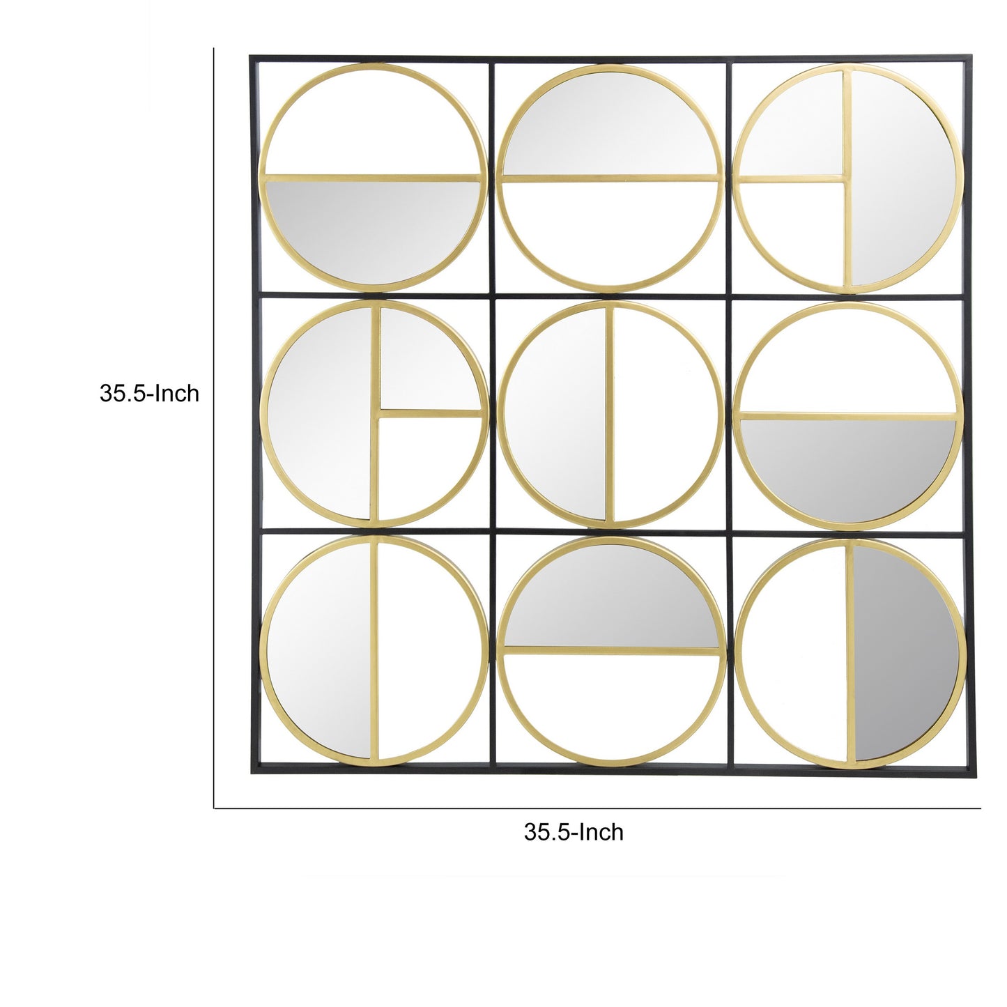 36 Inch Luxury Wall Decor 9 Round Mirrors, Gold Black Metal Frame