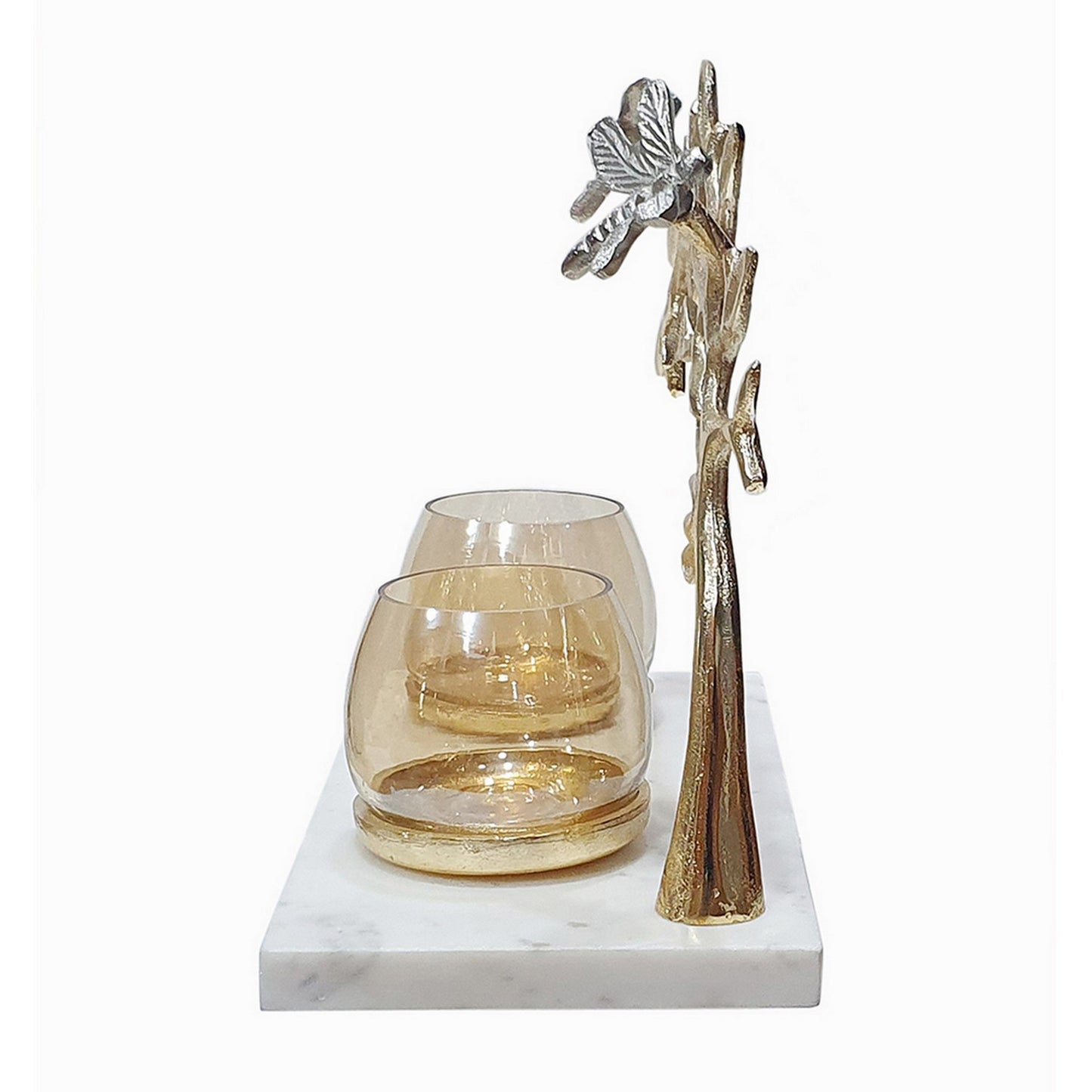 11 Inch Dou Candle Holder Aluminum Silver Dragonfly Marble Block Base
