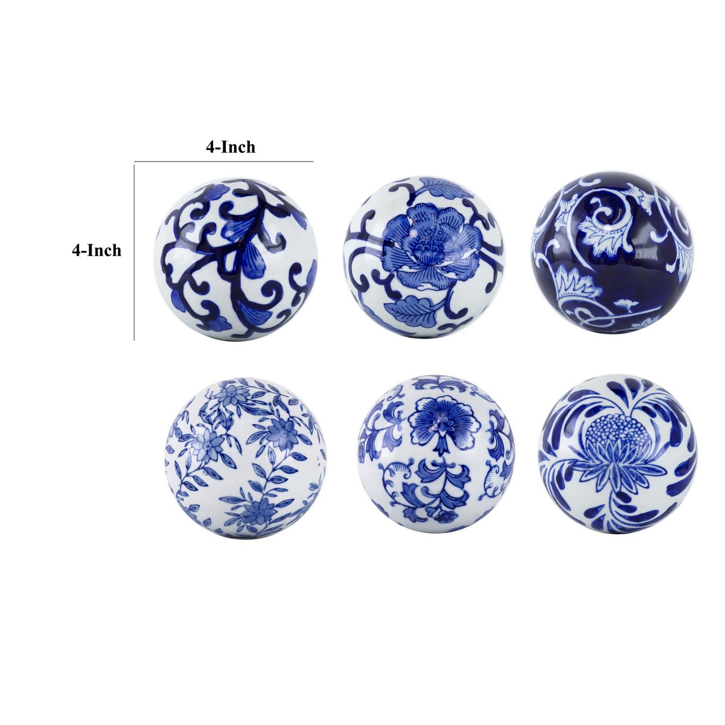4 Inch Decorative Porcelain Stones Blue And White Print Set Of 6