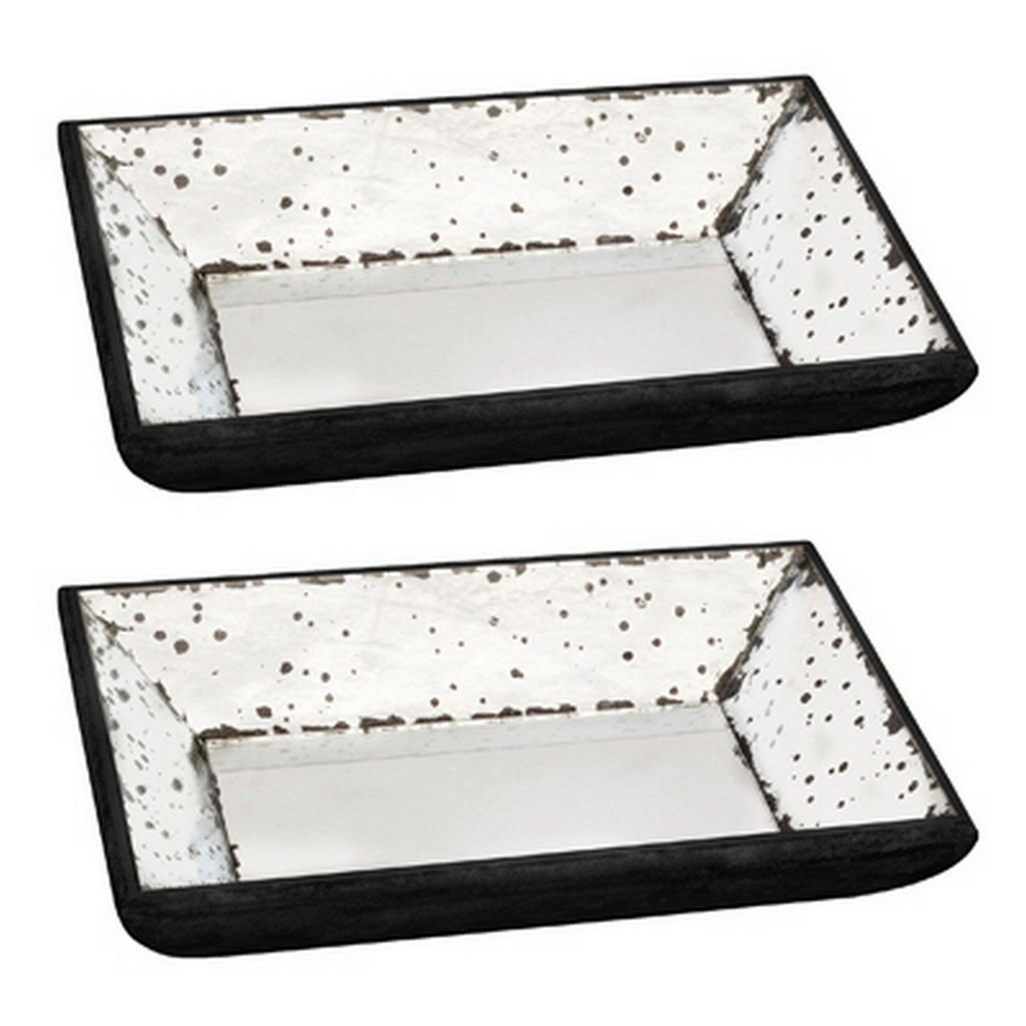 Inez 20 Inch Decorative Glass Tray Elegant Silver Mirrored Base Set Of 2