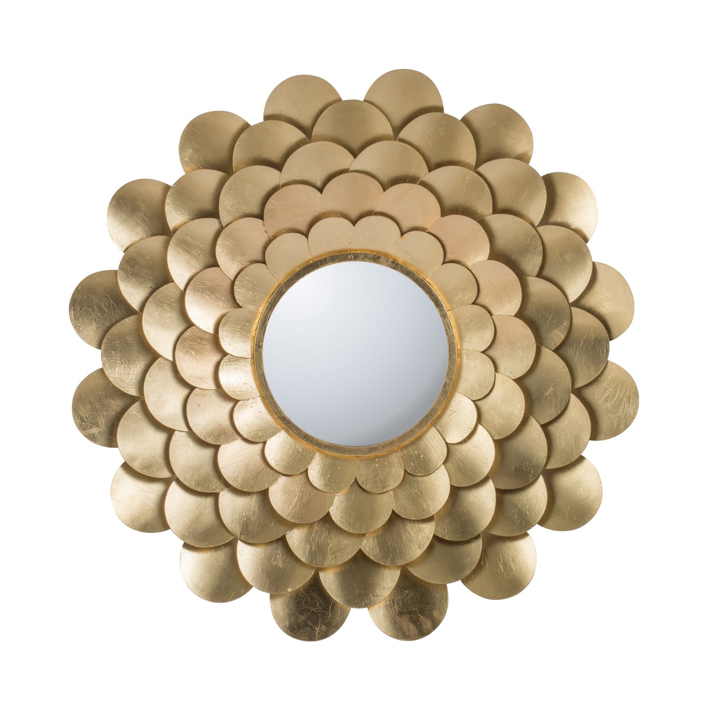 32 Inch Round Wall Mount Mirror Blooming Flower Decor Gold Finished Iron