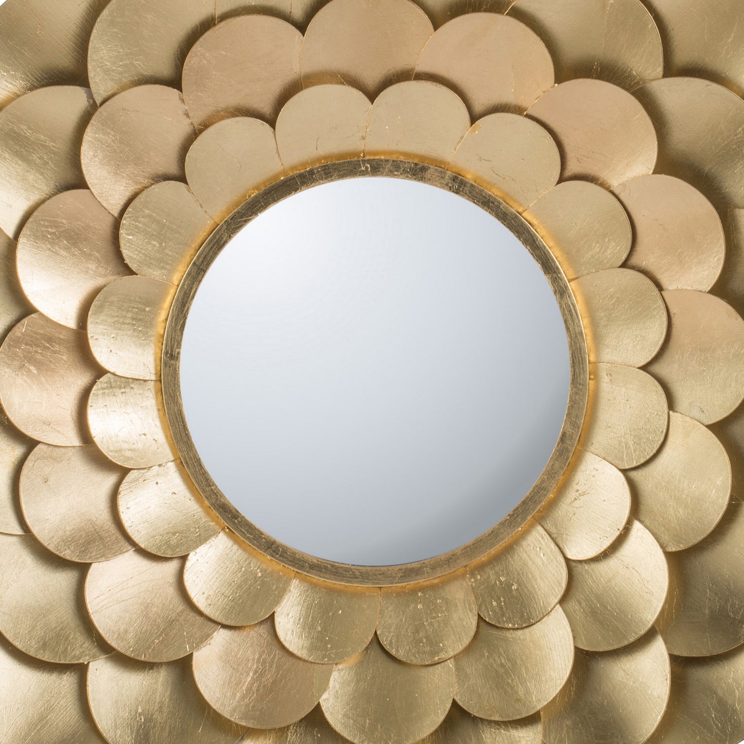 32 Inch Round Wall Mount Mirror Blooming Flower Decor Gold Finished Iron