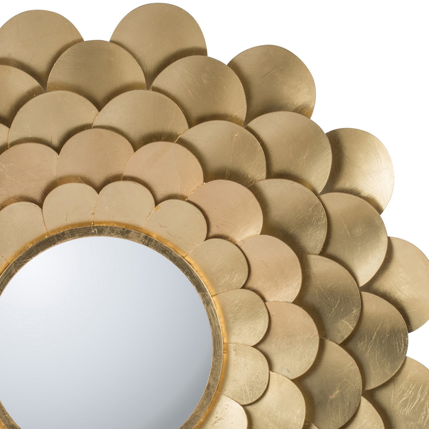 32 Inch Round Wall Mount Mirror Blooming Flower Decor Gold Finished Iron