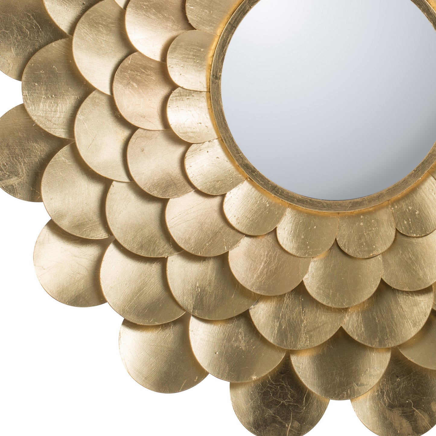 32 Inch Round Wall Mount Mirror Blooming Flower Decor Gold Finished Iron